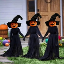 Light up Witch Stakes Halloween Yard Decorations, Set of 3 Scary Witches with LED Lights, Voice Control With Glowing Head, Life Size, Haunted House Props for Outdoor Garden Lawn Party Decor