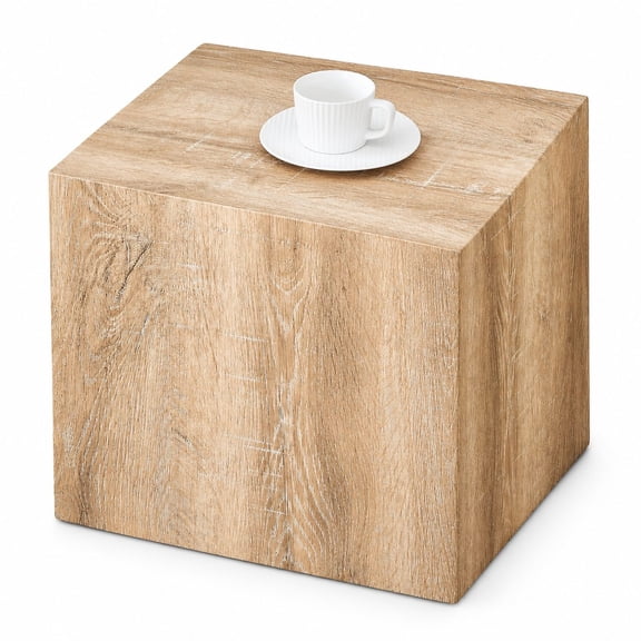 Light Wood 16 Inch Cube Coffee Table with Wood Grain for Living Room, Square No Assembly End Table, Modern Farmhouse Low Square Block Side Table for Bedroom Hallway Display Stand