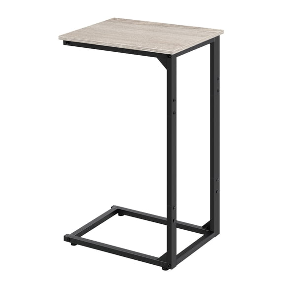 Light Wood C-Shaped End Table, Slide-Under Sofa Side Table with Adjustable Height, Industrial Snack Table for Living Room, Bedroom, and Small Spaces
