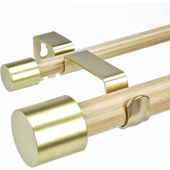 Light Wood Curtain Rods, 1-1/8 Inch Diameter, Telescoping 36-72 Inches, Faux Wood Design Double Rod, 1 Pack