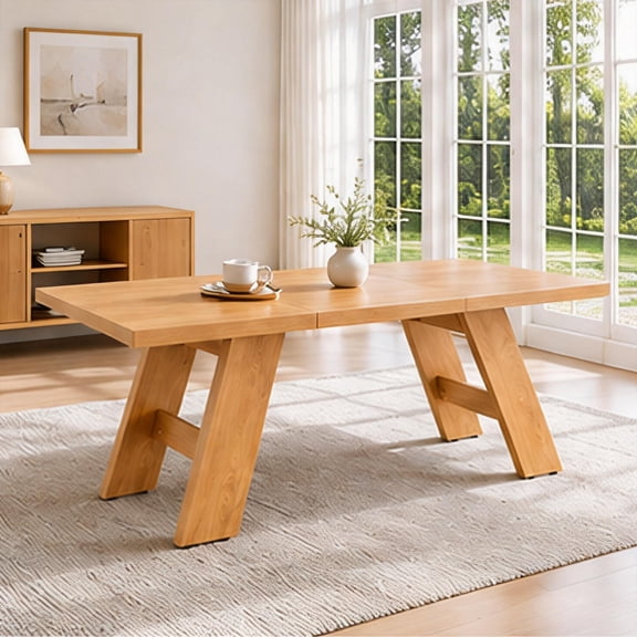 Light Wood Grain Dining Table for 6-8 People, 71" Rectangular Kitchen Table, Wood Dining Room Table for Multiple Scenarios.