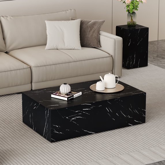 Light Wood Texture MDF Coffee Table, Simple Modern Style, Modern MDF Coffee Table with Wood Texture Pattern. 39.3 X23.6 X11.8 Inches, Stylish and Durable Design (Black)