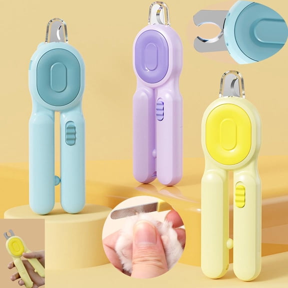 Light Yellow 2 In 1 Pet Nail Clipper With Led Light, Nail Trimming And Grinding Integrated Tool, Professional Grooming Tool For Home Pet Care For S And Family