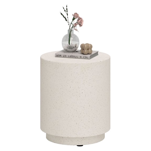 Light Yellow Accent Table, 14.5 Round Concrete Finish Side Table