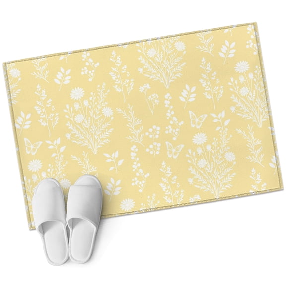 Light Yellow Botanical Bathroom Rug Washable 2x3 Entryway Rug Non Slip Spring Summer Chic Wildflowers Front Door Mat Low Pile Indoor Doormat Throw Floor Carpet for Kitchen Bedroom Entrance