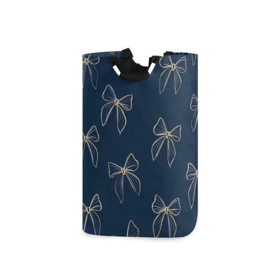 Light Yellow Bows Blue Background Laundry Basket with Handles Foldable Laundry Hamper Freestanding Washing Bin 50L