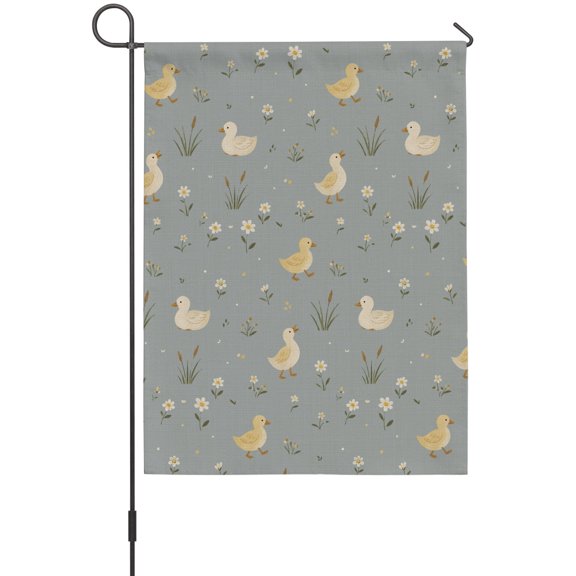 Light Yellow Ducks Garden Flags For Outdoor, Rustic Nursery Floral Grayish Blue Meadow Animal Small Double Side Yard Flags Weather Proof Garden Decor for Lawn Outside Holiday 12 x 18 Inches