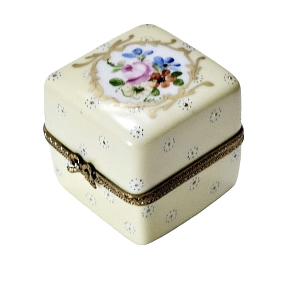 Light Floral Yellow Dot Square Floral Treasure Box Limoges Box Porcelain Figurine