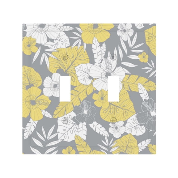 Light Yellow Grey Tropical Floral 2 Gang Switch Wall Plate Decorative Double Toggle Cover with 4 Painted Screws for Home & Commercial Use