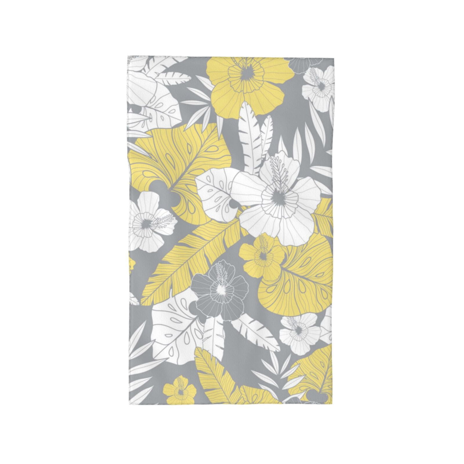 Light Yellow Grey Tropical Floral 27.5" x 16" Ultra Soft Hand Towel, Face Wash Cloth for Bathroom, Gym, Travel, Pool