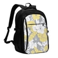 thumbnail image 1 of Light Yellow Grey Tropical Floral Laptop Backpack with USB Charging Headphone Port Casual Daypack Bag College Business Travel, 1 of 7