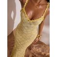 thumbnail image 1 of Light Yellow Lace Bodycon Maxi Dress With Ruffled Straps For Women, 1 of 5