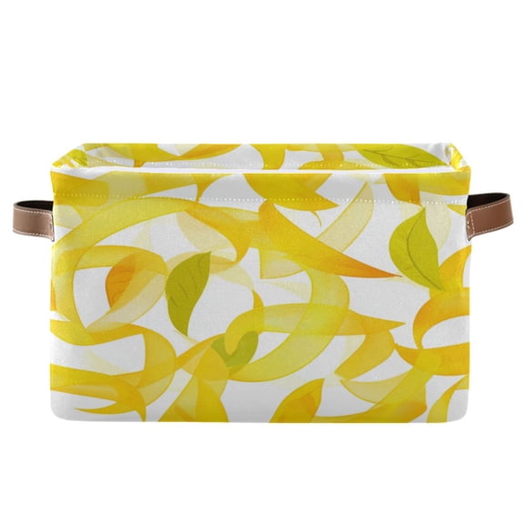 Light Yellow Leaves Foldable Storage Basket,Canvas Fabric Foldable Storage Bins with Handles Open Home Storage Bins Boxes for Toy Book Shelf Closet Baskets
