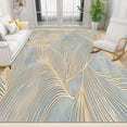 thumbnail image 1 of Light Yellow Linear Leaves Area Rug Light Blue Simple Modern Living Room Rug Soft Low Pile Non-Slip Washable Bedroom Carpet for Kitchen Dining Room Balcony Office 5x6ft, 1 of 6