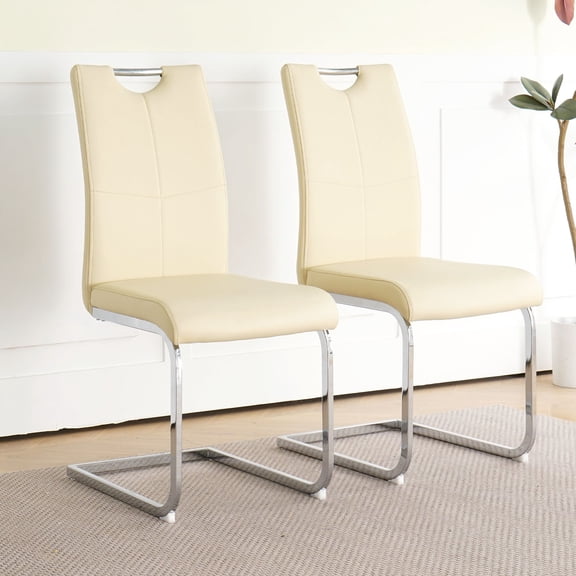 Light Yellow PU Dining Chairs (Set of 2) - Modern Upholstered Side Chairs with Metal Legs for Kitchen, Living Room & Bedroom Seating