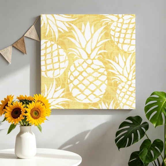 Light Yellow Pineapple Canvas Wall Art, Summer Country Tropical Botanical Fruits Framed Canvas Wall Decor Picture Print Artwork Decorations for Living Room Office Ready to Hang 8" x 8"