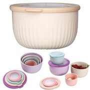 Light Yellow Plastic Mixing Bowls with Lids – Stackable Prep Bowl, Airtight Storage for Cooking, Baking, Meal Prep, Wide Deep Sizes