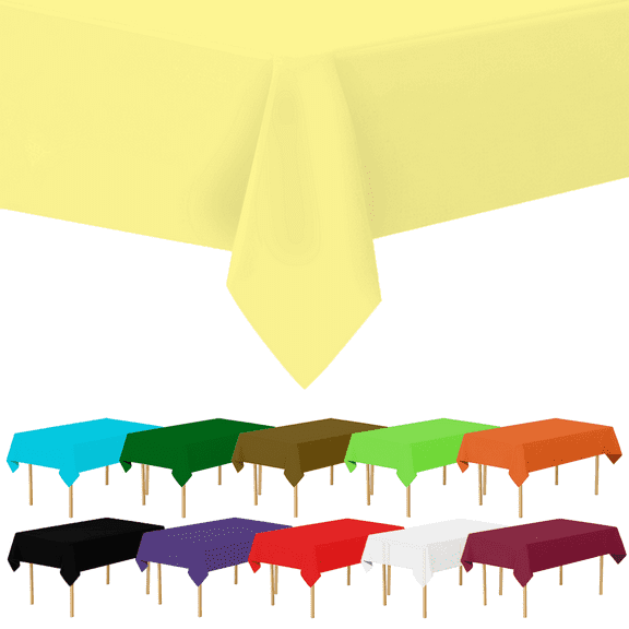 Light Yellow Plastic Tablecloth Disposable, Premium Tablecloths for Rectangle Tables 54 inch. x 108 inch. Fits Tables Up to 8 Feet, Plastic Table Cloth for Party, Wedding, Holidays - By Amcrate