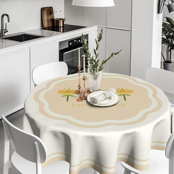 Light Yellow Poppy Floral Round Tablecloth 60 Inch Thanksgiving Orange Flower Table Cloth Wrinkle Resistant Watercolor Table Cover Good Time Farmhouse Tablecloth for Patio Camping