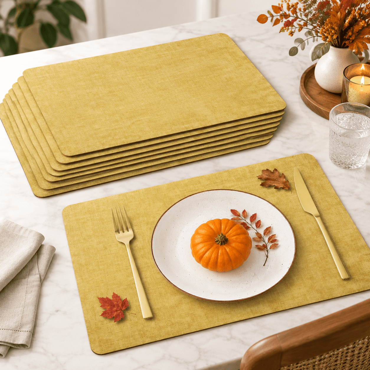 Table Light Man Light Yellow Rectangular 8 Count Faux Leather Table Place Mats ...