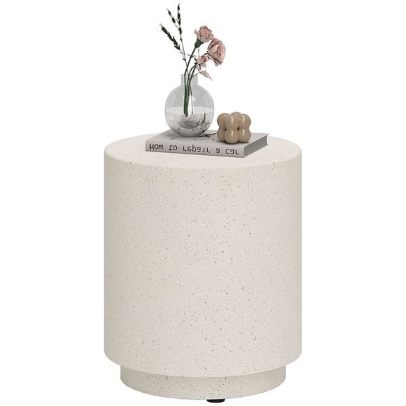 Light Yellow Round Accent Side Table, Lightweight Concrete Finish Small End Table for Bedroom & Living Room