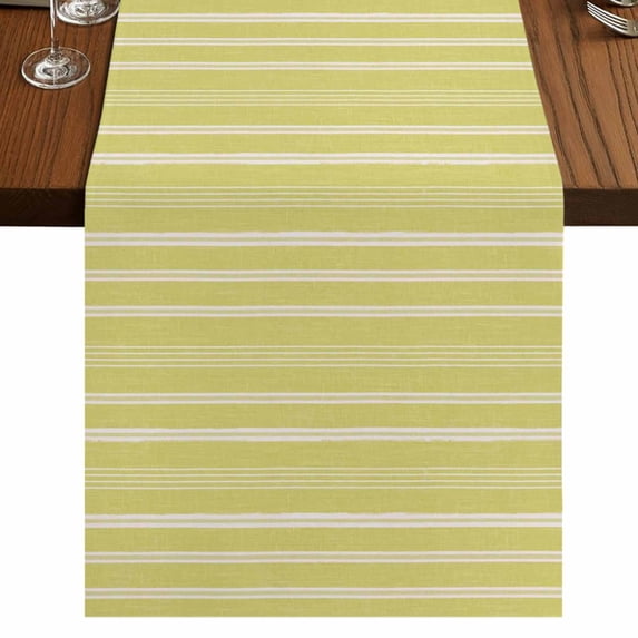 Light Yellow Striped Burlap Cotton Table Runner 16x72 Inches Long, Farmhouse Stripes Modern Vintage Farmhouse Table Runners, Outdoor Dining Tablecloths Decor for Baby Shower/Party/Wedding
