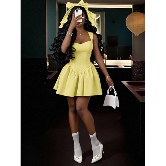 Light Yellow Sweetheart Neck Sleeveless Backless A-Line Mini Princess Dress For Women