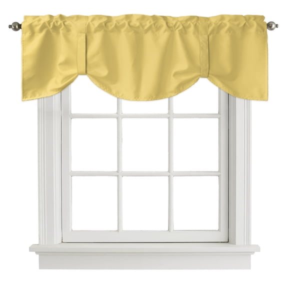 Light Yellow Tie Up Valance Curtain for Kitchen Living Room Bedroom Bathroom Cafe, Rod Pocket Small Short Window Drape Panel Adjustable Drapery Print Minimalist Modern Solid Color Yellow 42"x12"