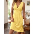 thumbnail image 1 of Light Yellow V-Neck Twist Front Sleeveless Mini Dress With Ruched Detail, 1 of 6