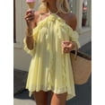 thumbnail image 1 of Light Yellow Womens Halter Tie Ruffle Chiffon Mini Dress For Vacation, Party, Or Summer Outing, 1 of 8