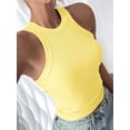 thumbnail image 1 of Light Yellow Womens Ribbed Knit Racerback Crop Tank Top, Tight Fitted Casual Activewear, 1 of 6