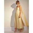 thumbnail image 1 of Light Yellow Womens Strapless Ruched Maxi Dress With Flowing Cape Detail, 1 of 7