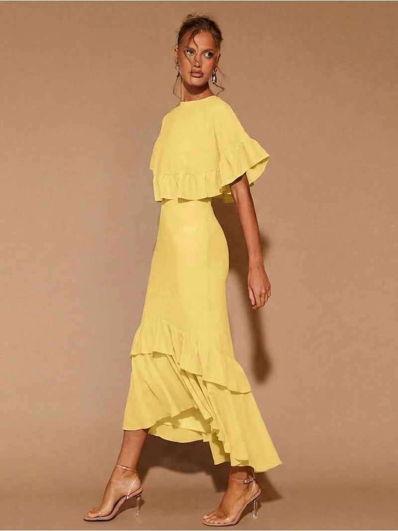 yellow tiered midi dress Blu Pepper Floral Tiered Dress in Butter Yellow Multi at Nordstrom, Size Small