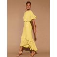 thumbnail image 1 of Light Yellow Womens Tiered Ruffle Hem Midi Dress With Flared Short Sleeves And Round Neck For Evening Or Cocktail, 1 of 7