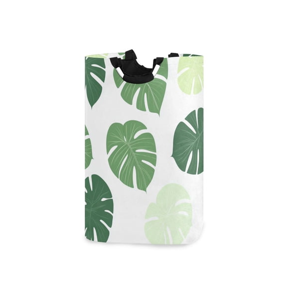 Light and Dark Green Monstera Leaves Laundry Basket with Handles Foldable Laundry Hamper Freestanding Washing Bin 50L