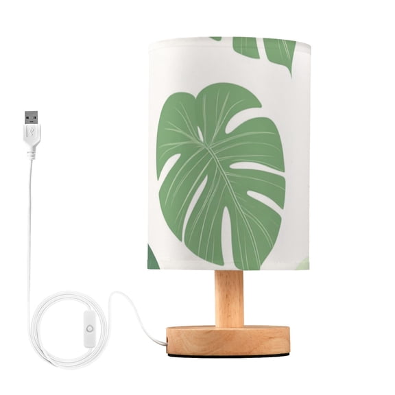 Light and Dark Green Monstera Leaves Table Lamp with USB Port LED Warm Light Lamp Night Light Home Decor