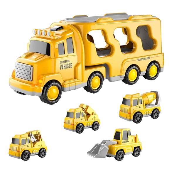 Light and Music Inertia Transport Vehicle - 13.3 Inch Engineering Truck with Container for Push-Pull Action Play