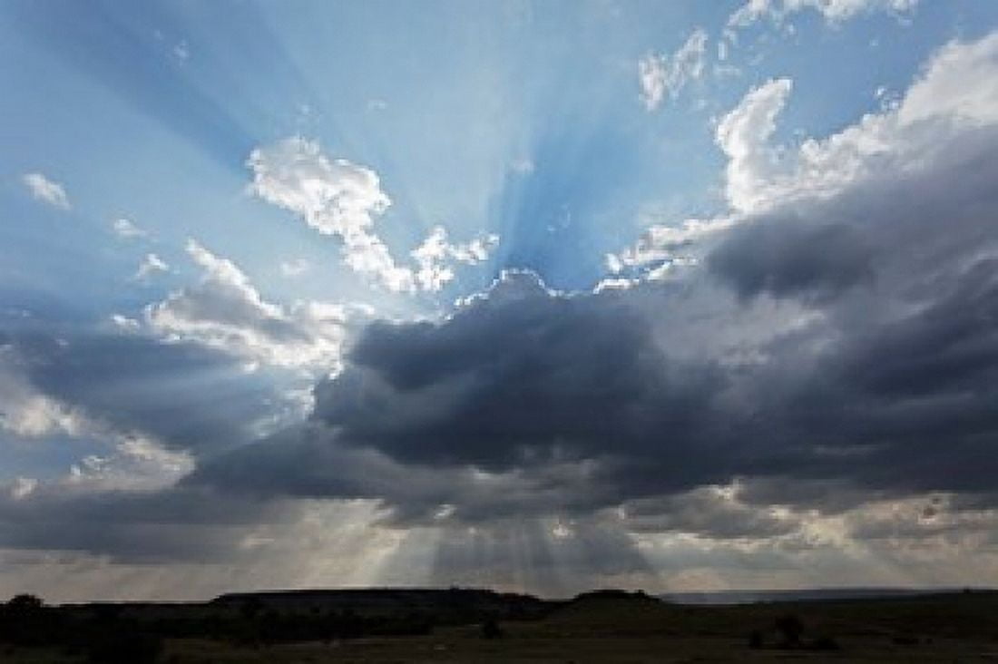 Light beams through clouds Maasai Mara Kenya Canvas Art - Adam Jones  DanitaDelimont (35 x 23)