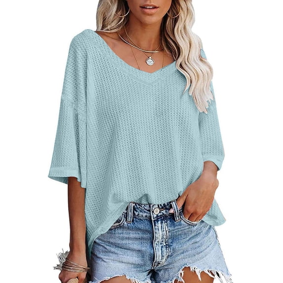 Light blue XL WIZUTIZ Tops for Women Trendy Oversize Vintage Cozy Style Shirts Short Sleeve Comfy Crew Neck Blouse Plus Ladies Linen Tshirts Summer-Beach Loose Fit T-shirt Lightweight Sol