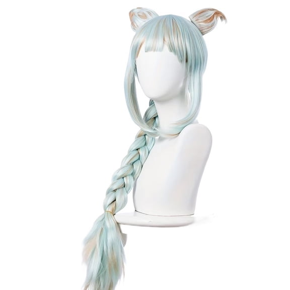 Light blue and orange extra long single braid with ears cosplay