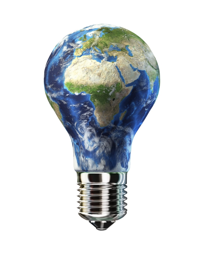 Light bulb with planet Earth inside glass Africa and Europe view Canvas Art - Leonello CalvettiStocktrek Images (26 x 32)