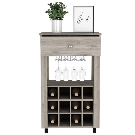 Light gray bar cart, 27 - inch top | Perfect for wine tastings, convenient setup