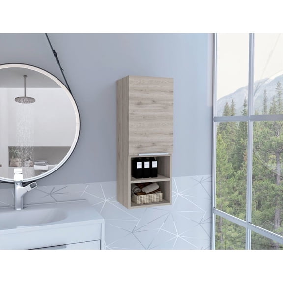 Light gray finish | Wall-mounted bathroom storage with top cabinet | Simplified assembly process