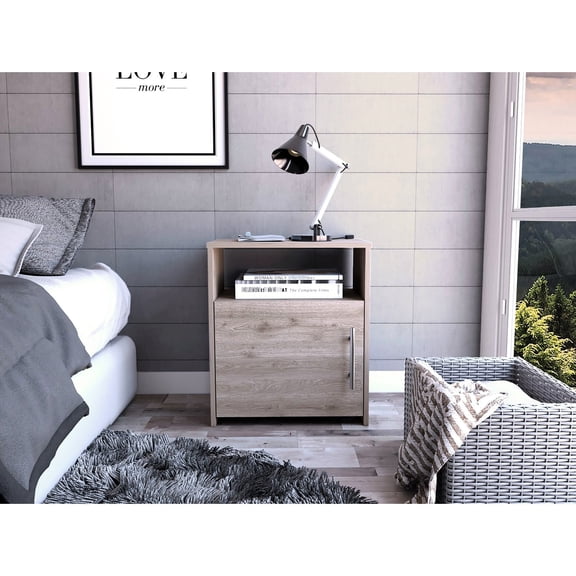 Light gray nightstand | Keep cabin essentials organized | Particle board build | Offer practical storage solution