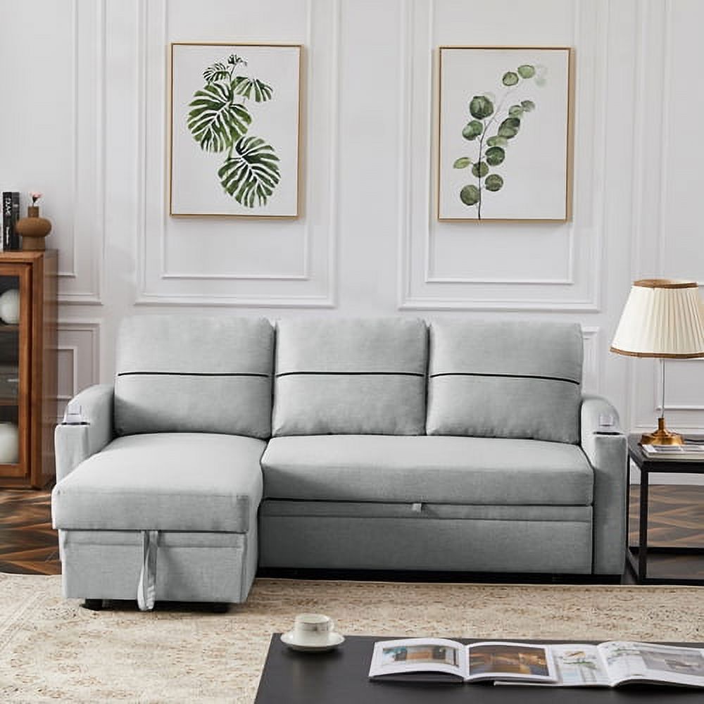 Light gray pullout storage sofa