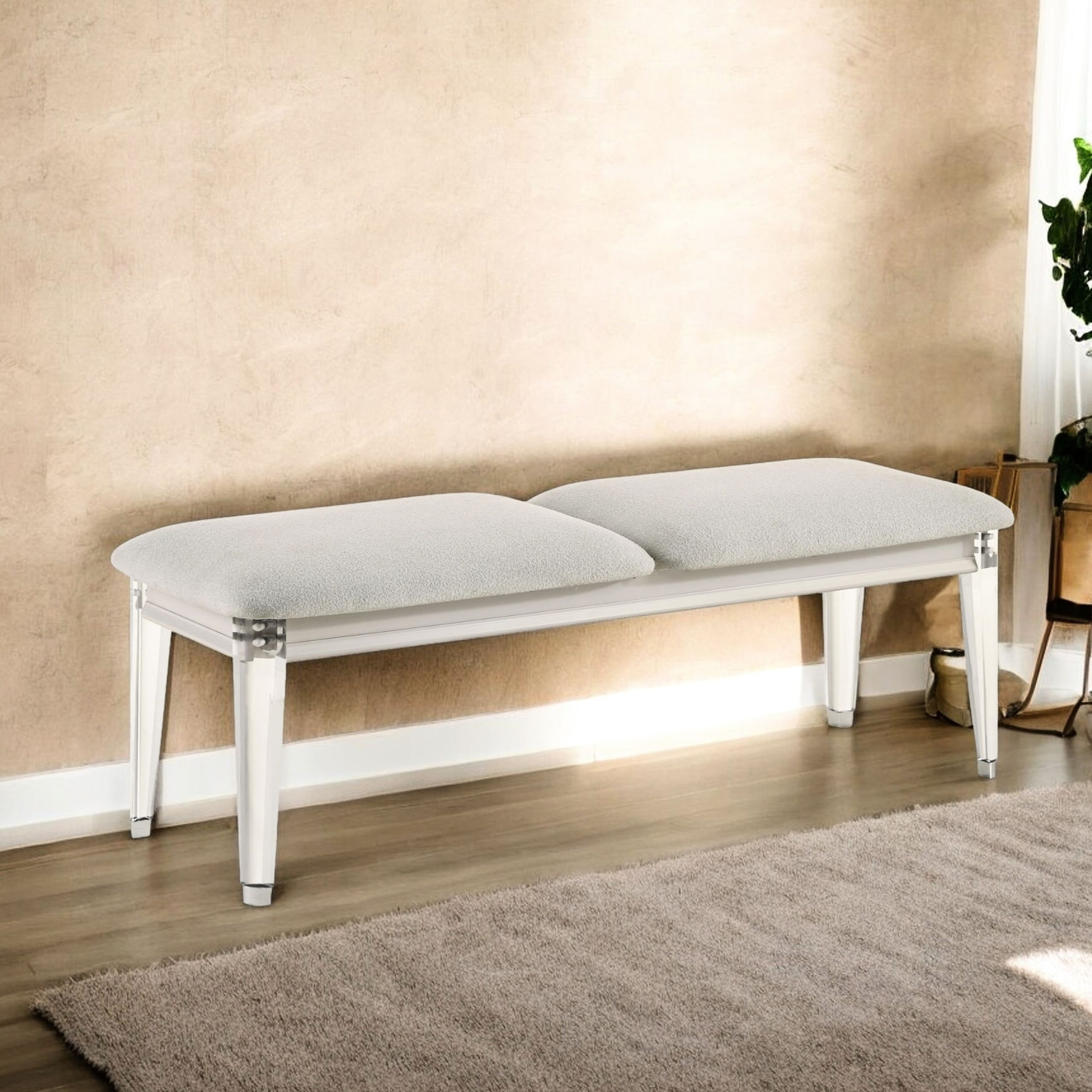 Light gray upholstered bench with soft foam cushioning for living ...