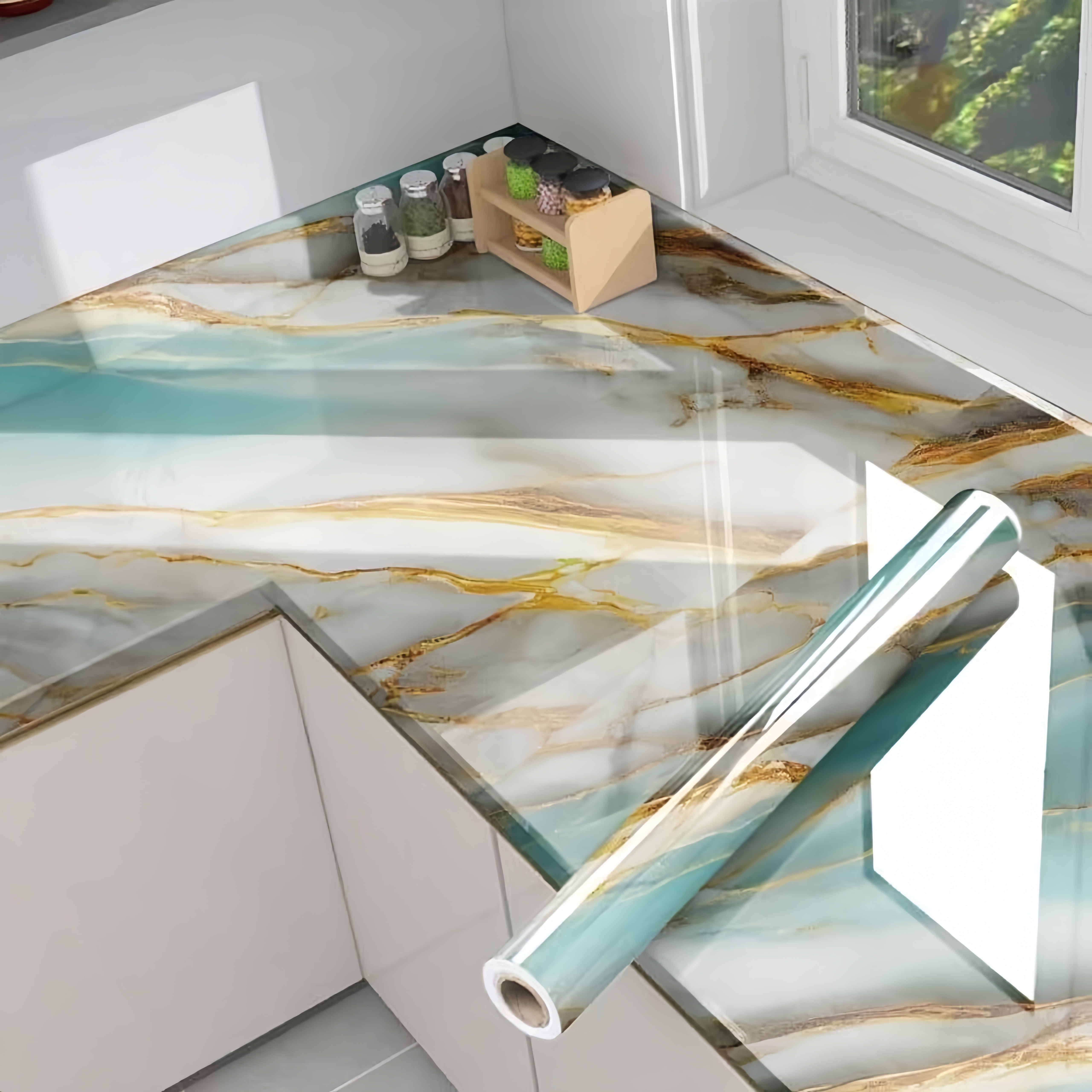 Light luxury imitation marble stickers for furniture renovation kitchen stove tabletop decoration high temperature resistance waterproof oil Peel And Stick wallpaper