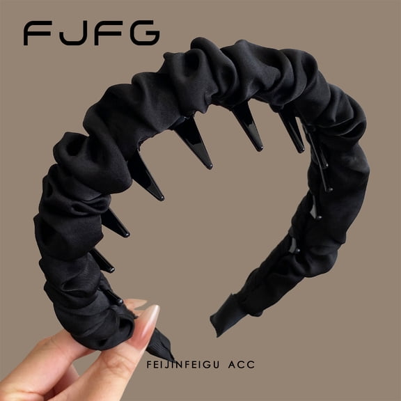 Light luxury senior sense of satin pleated clouds teeth comb hair bands female versatile solid colour high skull top headband wash face pressure hairpin
