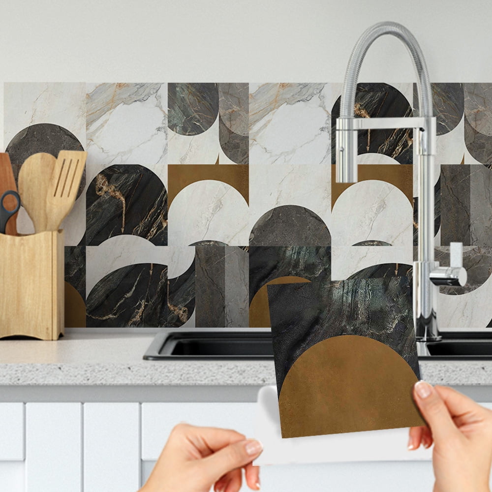 Light luxury stone imitation tile wall stickers oil-proof tile stickers,9-Sheets Peel and Stick Backsplash Marble Self Adhesive Wall Tile Back Splashes for Kitchen Bathroom