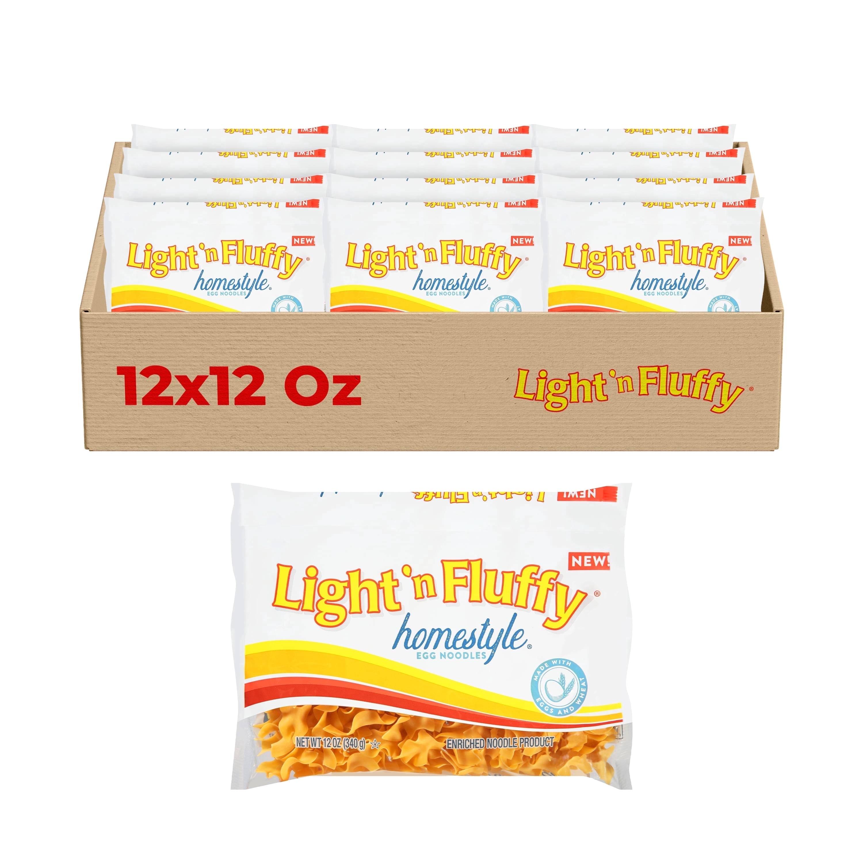 Light N Fluffy Homestyle Egg Noodle Pasta, 12 Units, 9.7 lbs – Ideal for Soups & Casseroles, 17.9x10.8x10.9"